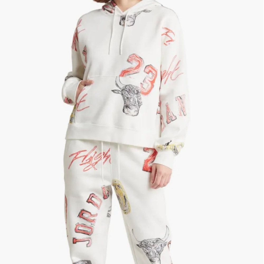 Jordan Brooklyn Ivory Fleece Sweat Pants and Hoodie Set Size M